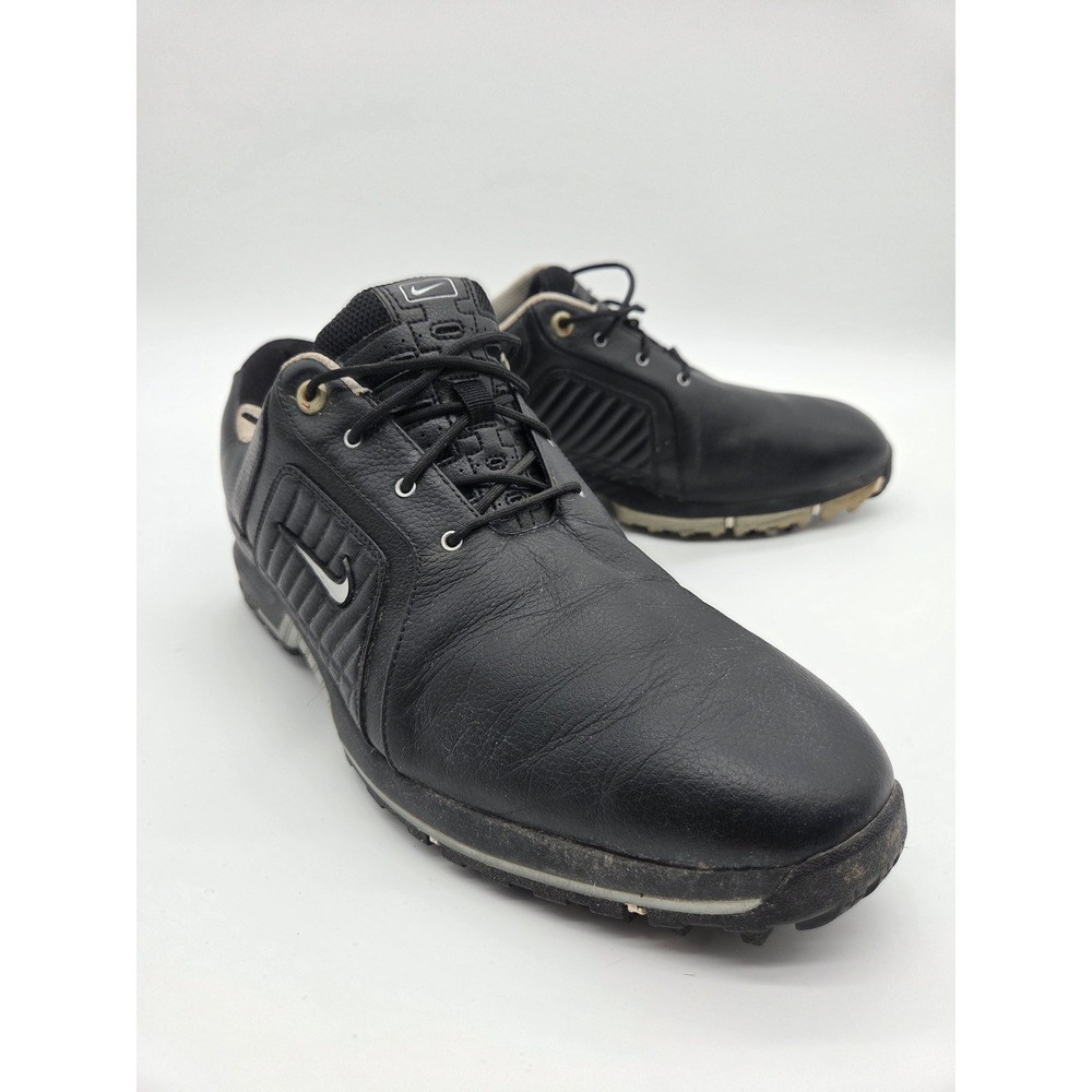 Nike Heritage Golf Shoes Black Leather Spiked Mens Athletic Sneakers 315101-001